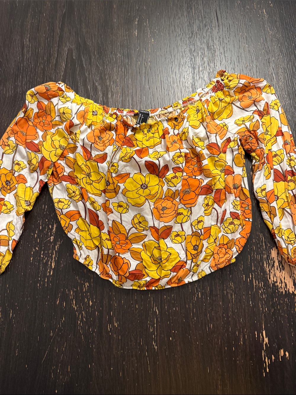 Forever 21 Yellow & Orange Floral Off-Shoulder Crop Top